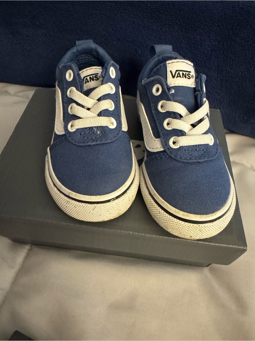 Vans Kids Navy and White Canvas Low-Top Sneakers Toddler 5